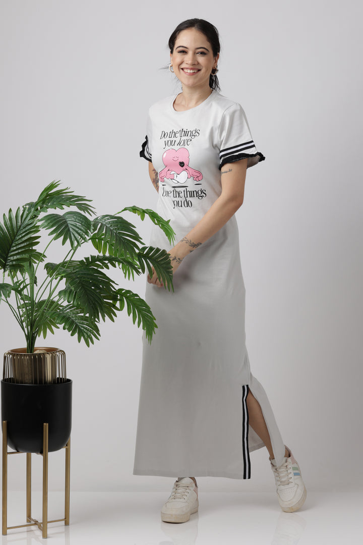 Snooze Oyester Mushroom long night dress for women