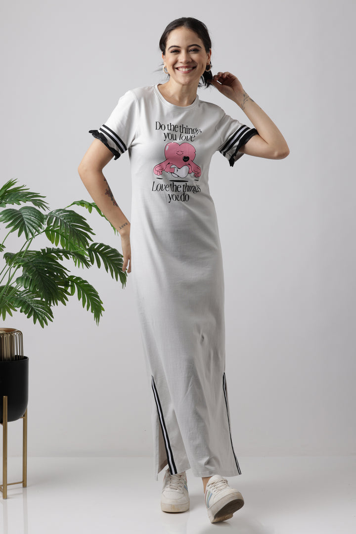 Snooze Oyester Mushroom long night dress for women