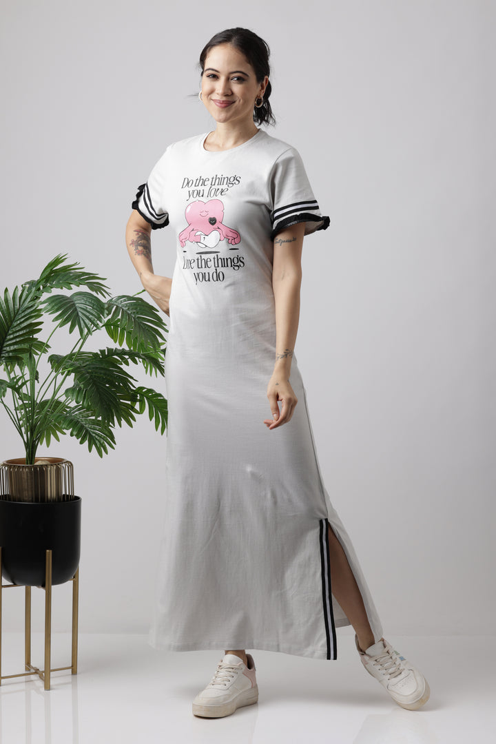 Snooze Oyester Mushroom long night dress for women