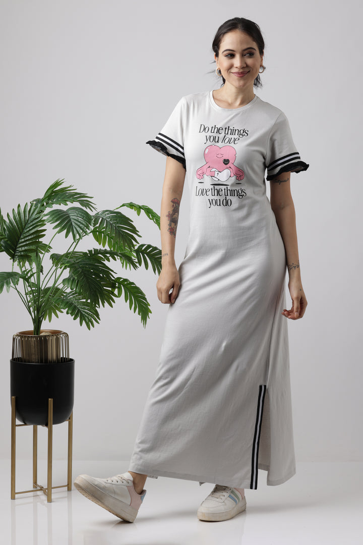 Snooze Oyester Mushroom long night dress for women