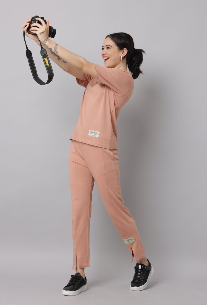 Cafe Creme Half Sleeve Co Ord Set for Women