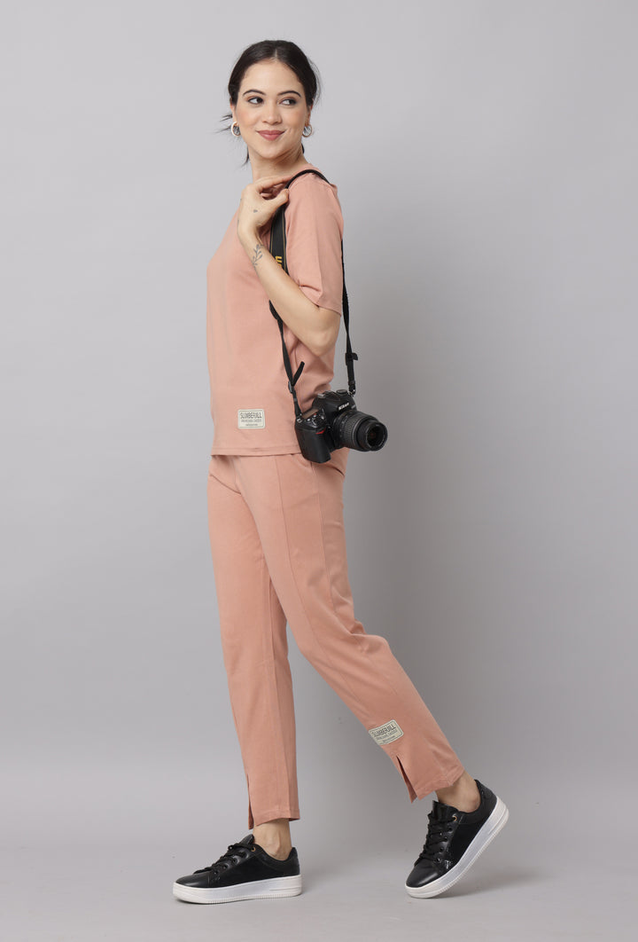 Cafe Creme Half Sleeve Co Ord Set for Women