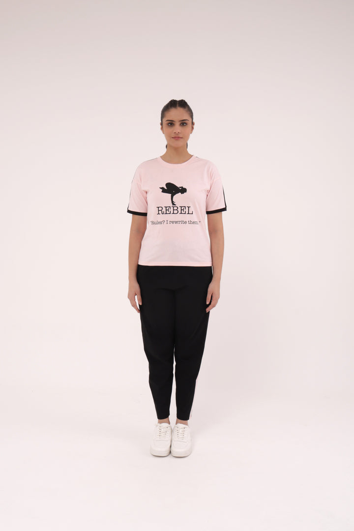 Slumber Jill Active Comfort Black & Pink Cotton Jersey Coord Set