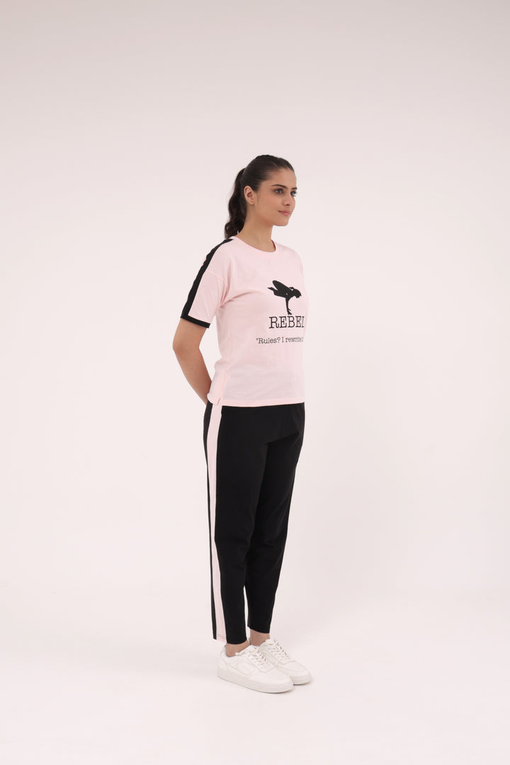 Slumber Jill Active Comfort Black & Pink Cotton Jersey Coord Set