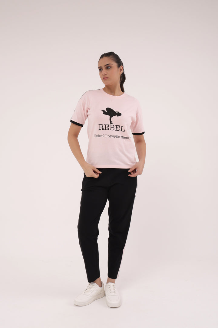 Slumber Jill Active Comfort Black & Pink Cotton Jersey Coord Set