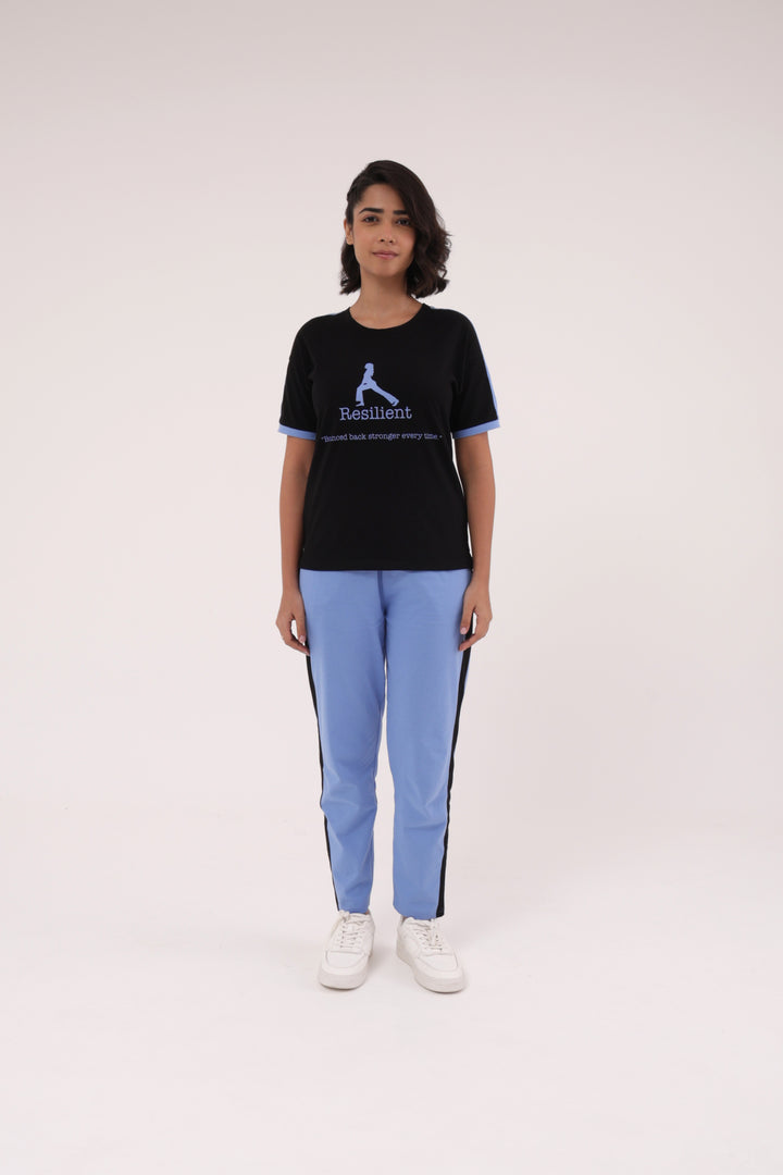 Slumber Jill Active Comfort Black & Blue Cotton Jersey Coord Set