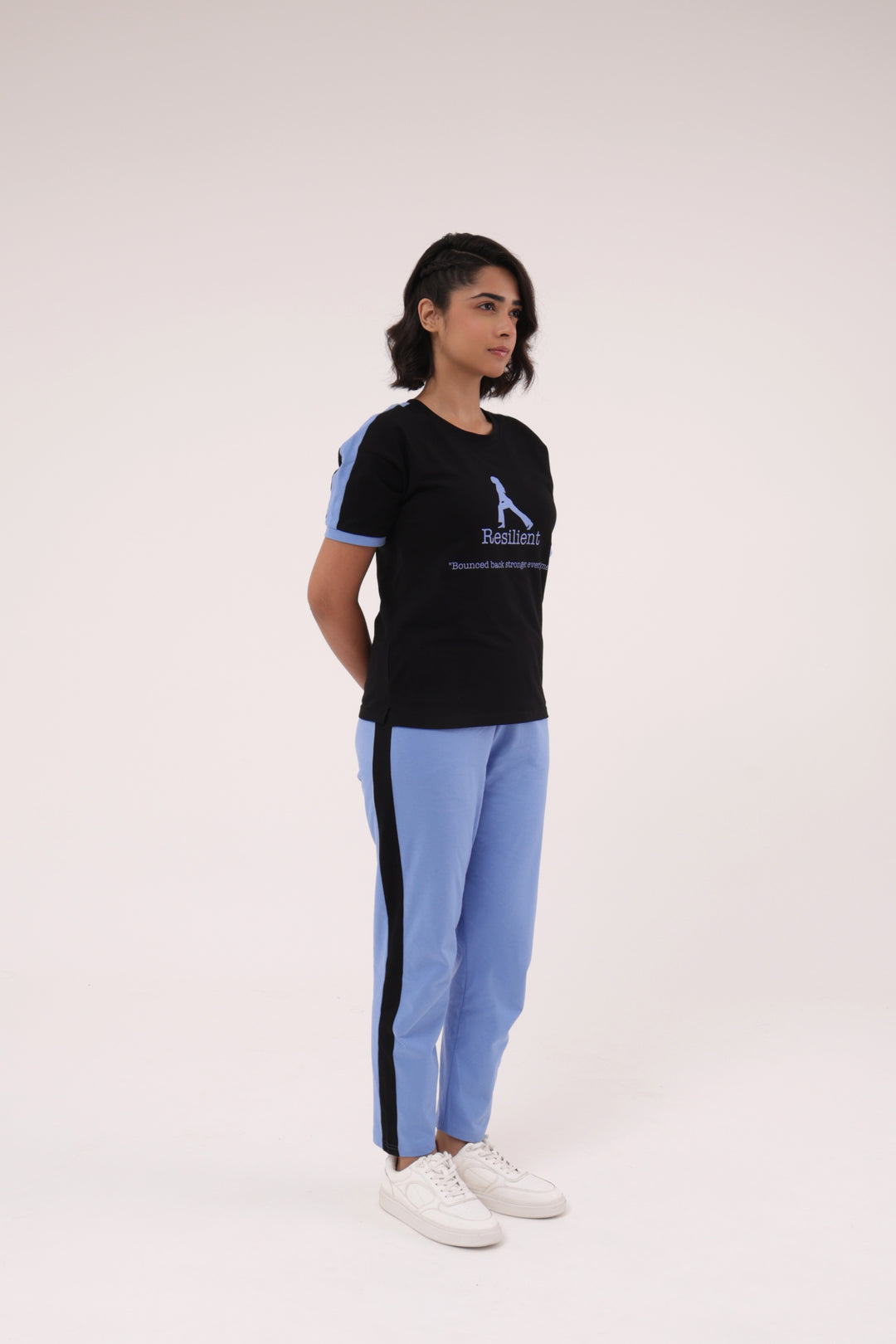 Slumber Jill Active Comfort Black & Blue Cotton Jersey Coord Set