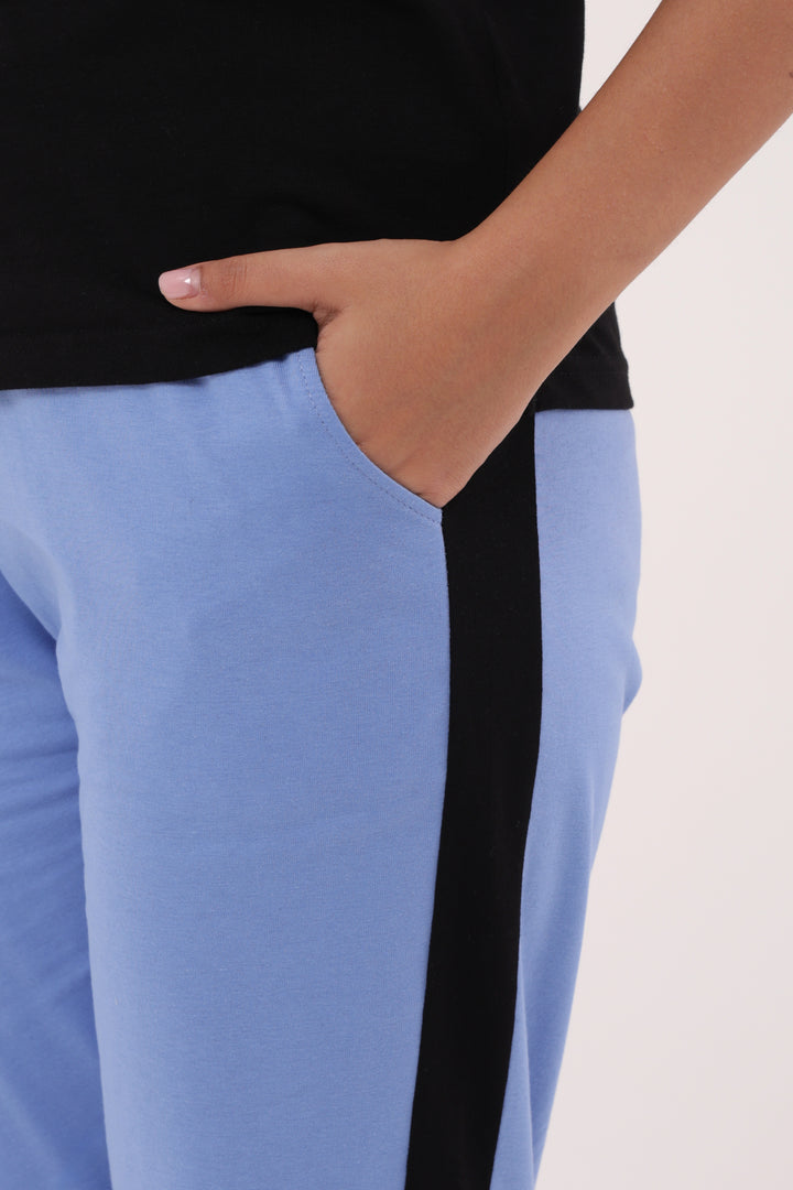 Slumber Jill Active Comfort Black & Blue Cotton Jersey Coord Set