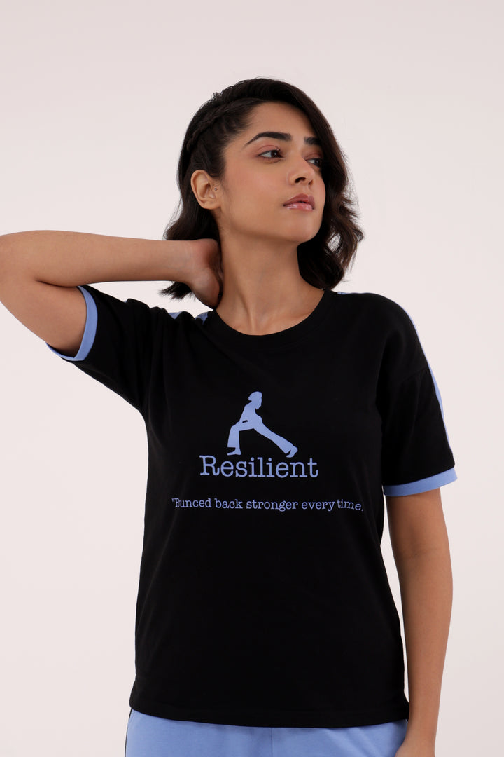 Slumber Jill Active Comfort Black & Blue Cotton Jersey Coord Set