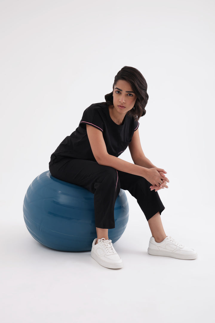 Slumber Jill Everyday Comfort Midnight Black Cotton Jersey Coord Set