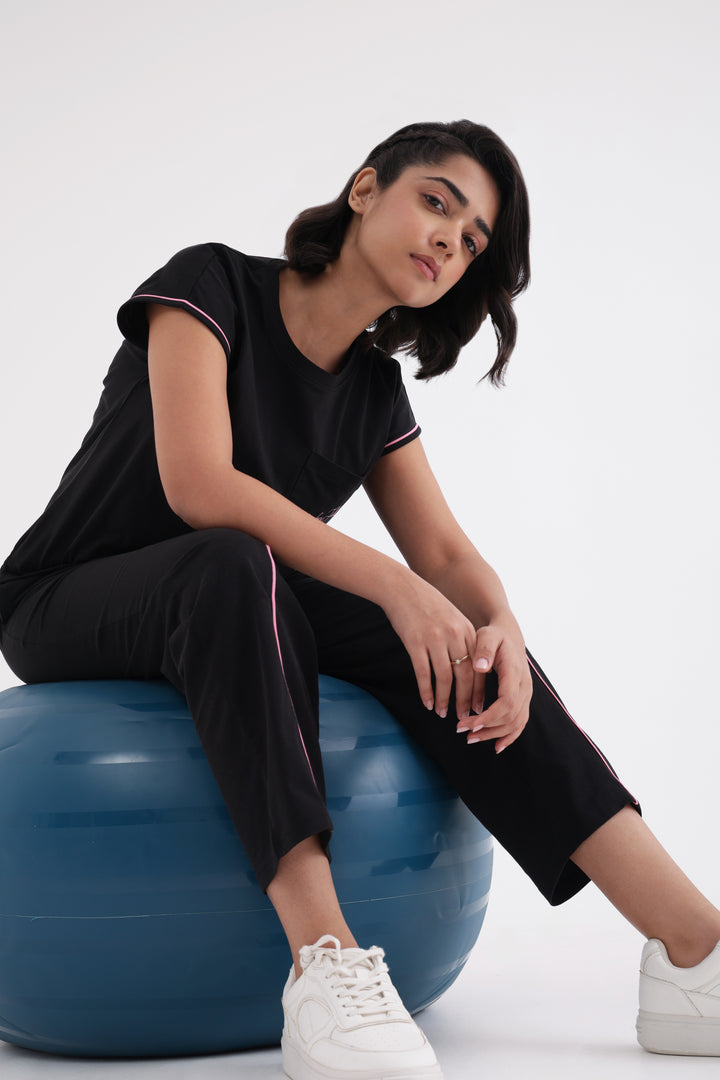 Slumber Jill Everyday Comfort Midnight Black Cotton Jersey Coord Set