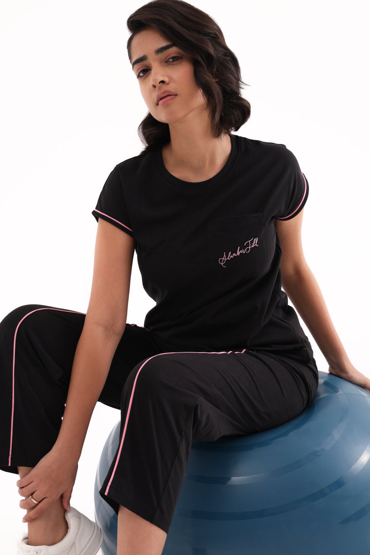 Slumber Jill Everyday Comfort Midnight Black Cotton Jersey Coord Set