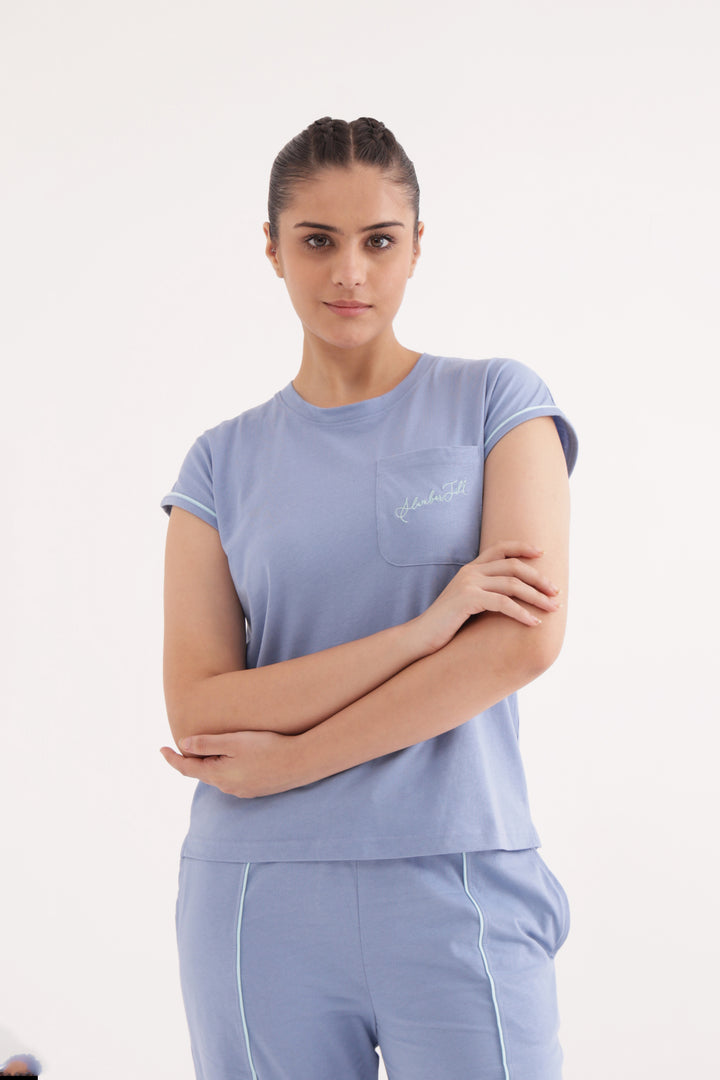 "Slumber Jill Everyday Comfort Forever Blue Cotton Jersey Coord Set"