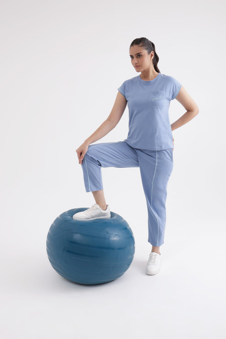 "Slumber Jill Everyday Comfort Forever Blue Cotton Jersey Coord Set"