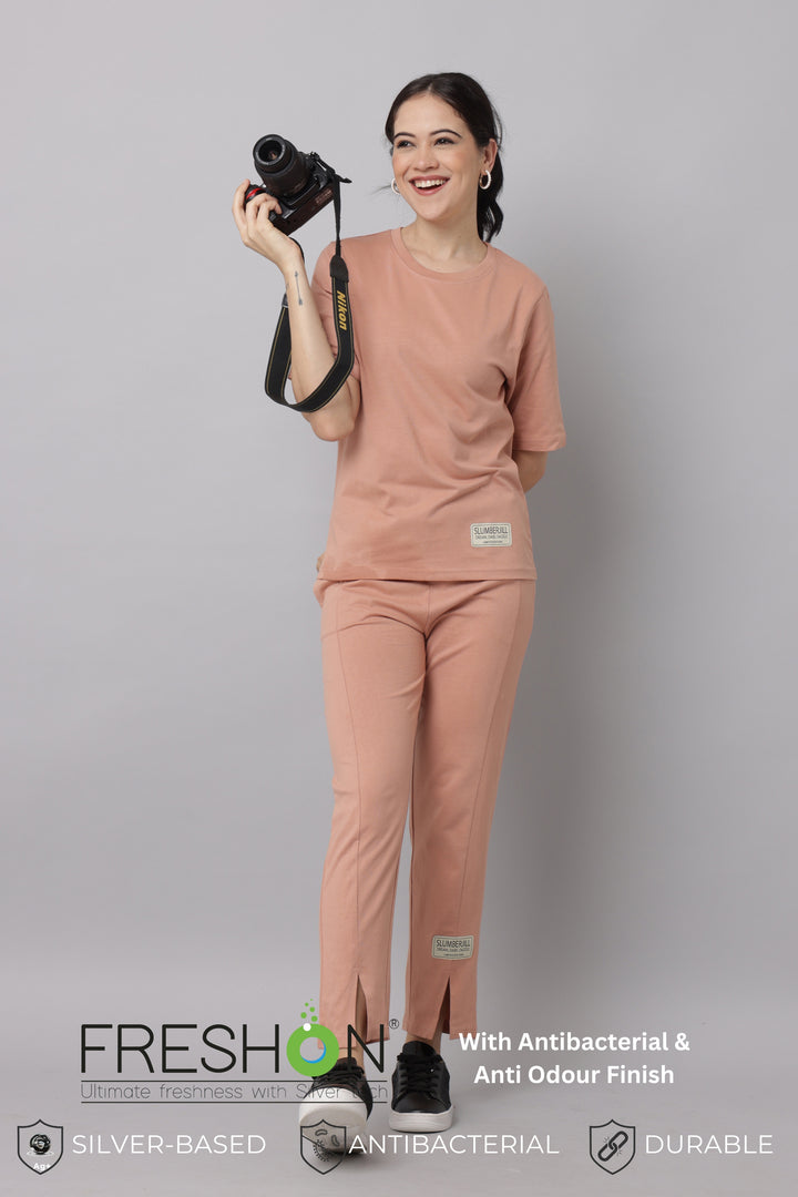 Cafe Creme Half Sleeve Co Ord Set for Women