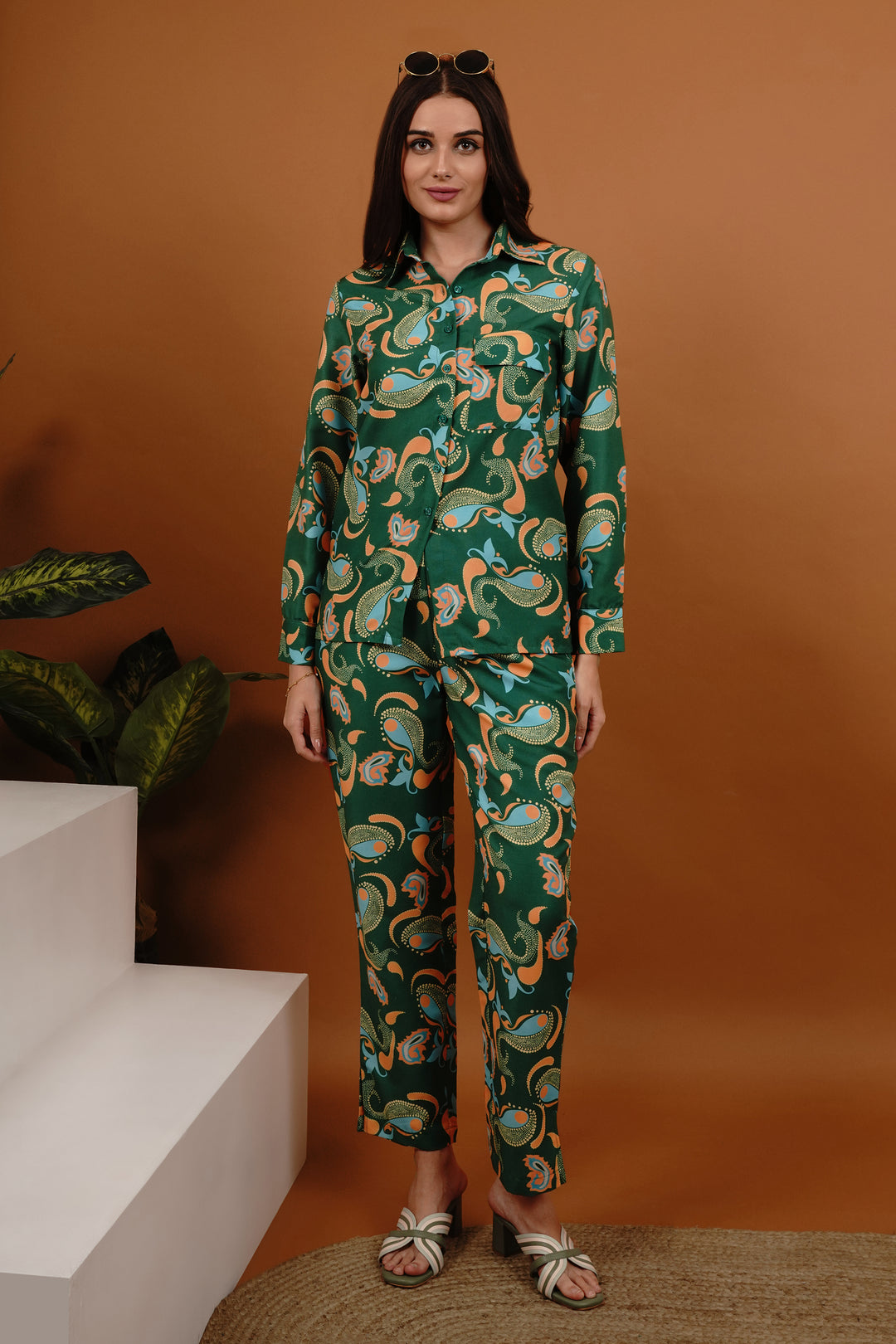 Mystic Collared Womens shirt and trouser co ord set