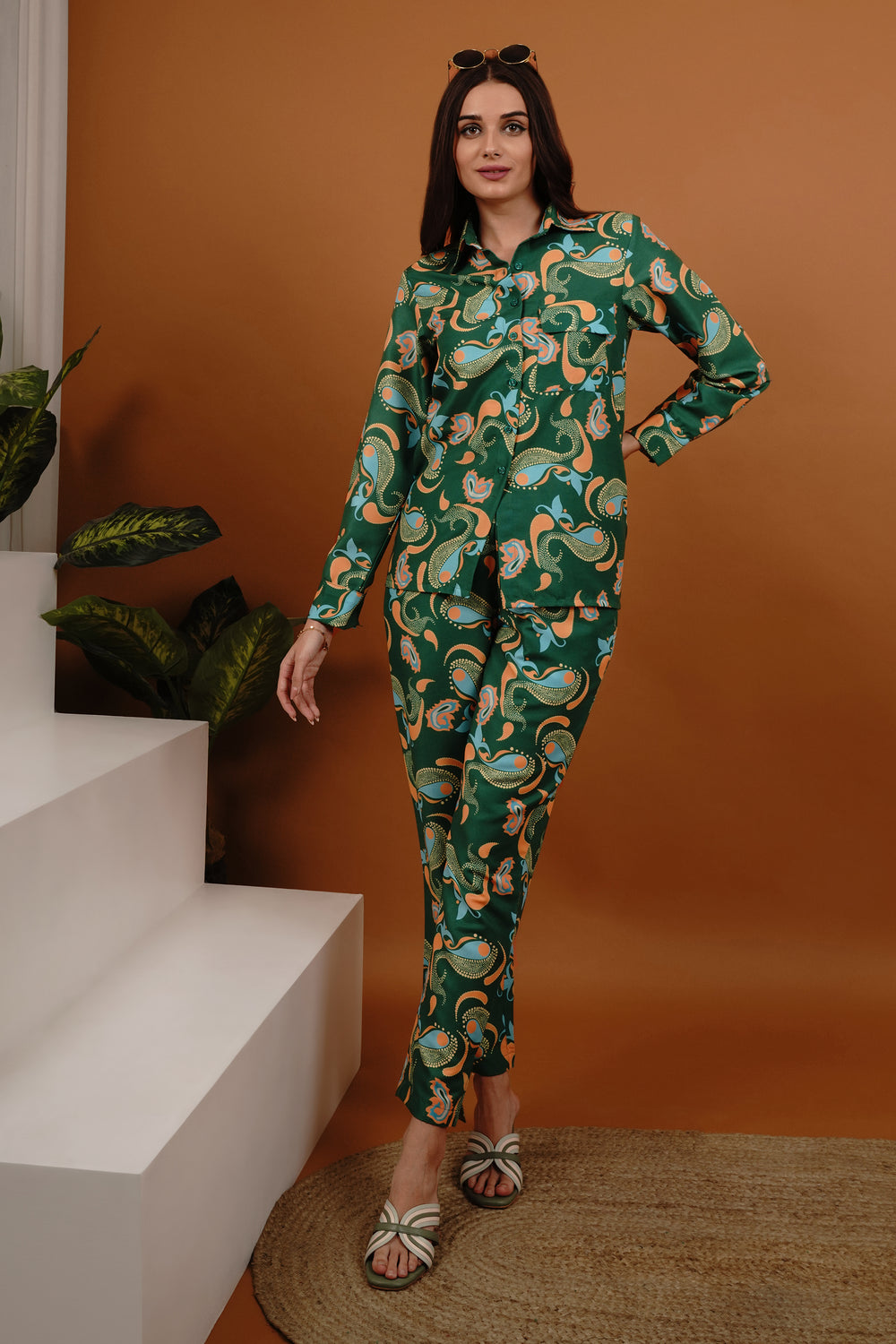 Mystic Collared Womens shirt and trouser co ord set