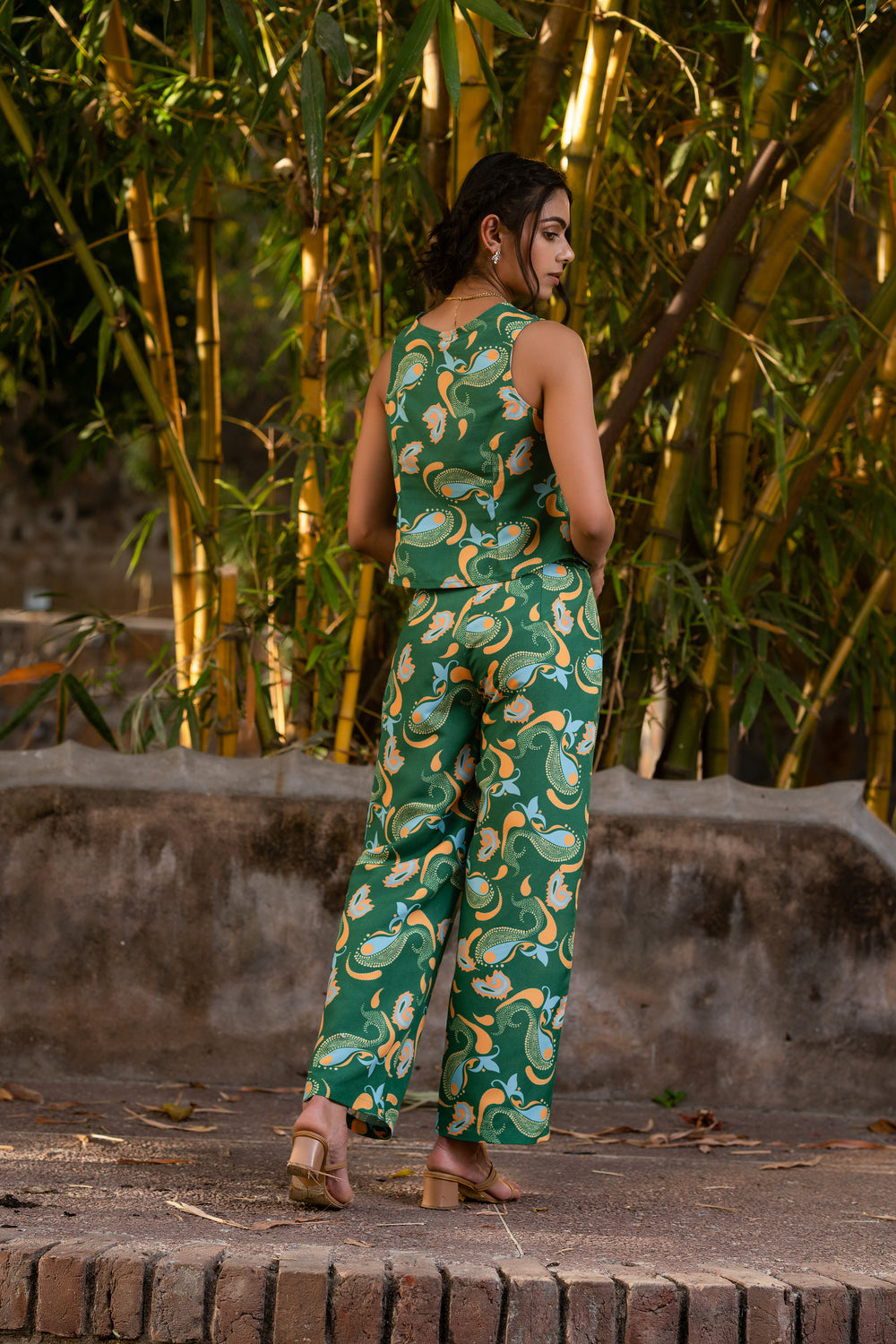 Mystic Paisley Printed Green  Vest Sleeveless Co Ord Set