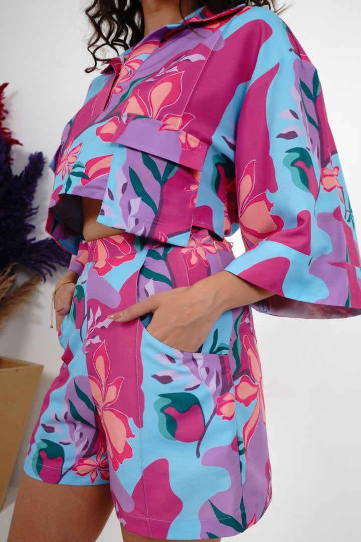 Loose-Fit Printed 3/4 Sleeve Shorts and Shirt Co Ord