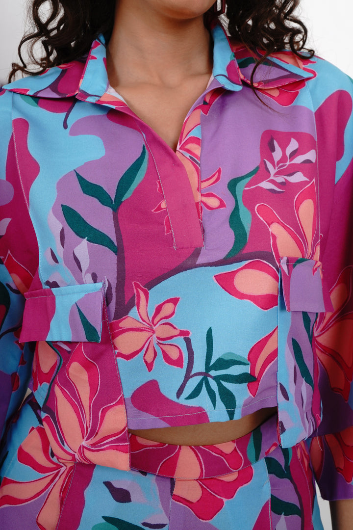 Loose-Fit Printed 3/4 Sleeve Shorts and Shirt Co Ord