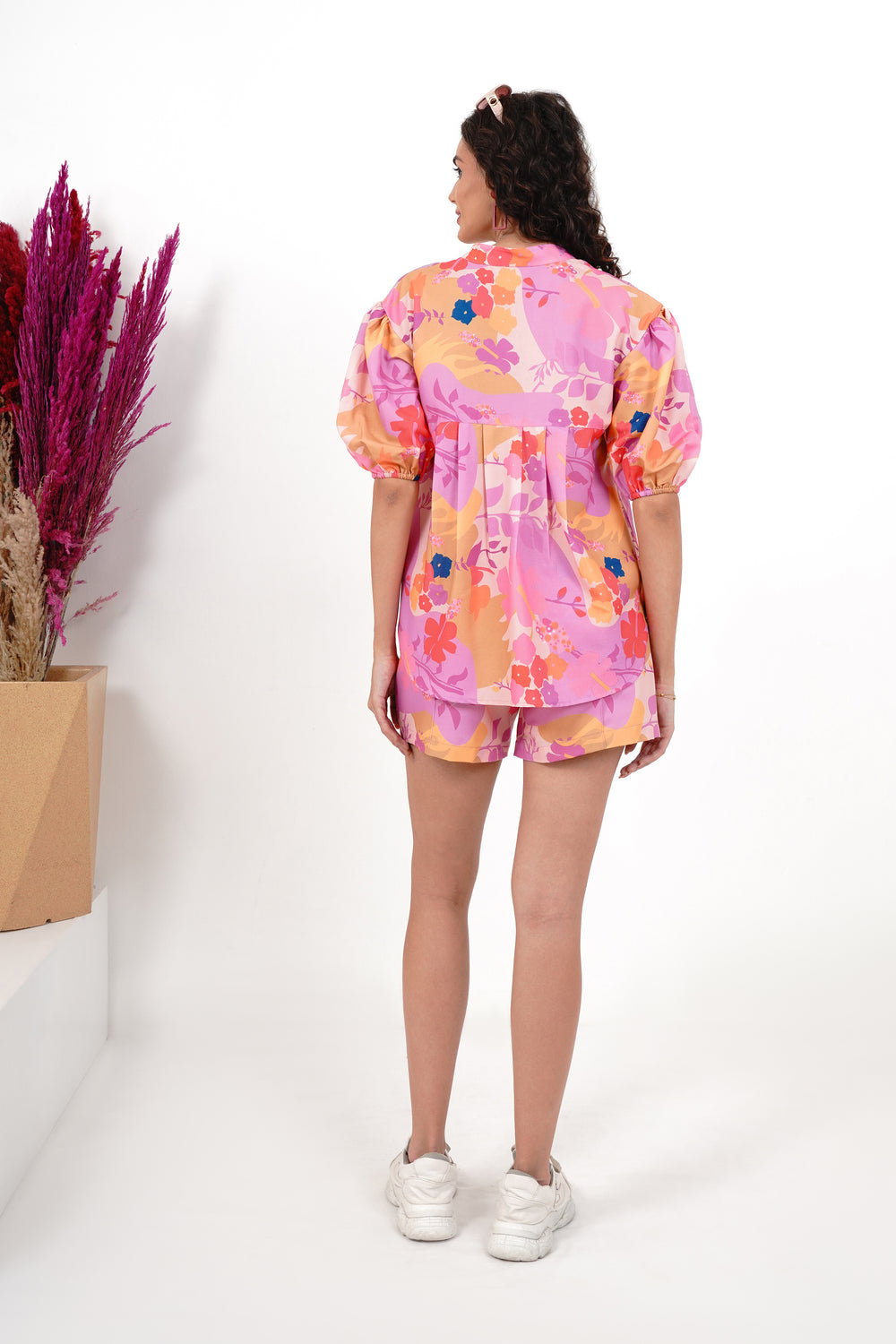 Knife pleat Style Printed Loose Shorts and Top Set