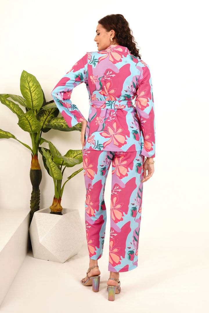 Printed Full Sleeve Blazer Co Ord Set for Ladies