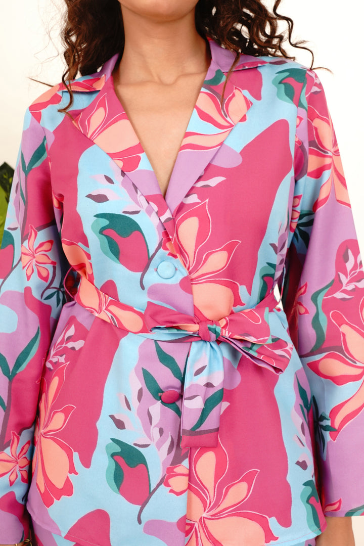 Printed Full Sleeve Blazer Co Ord Set for Ladies