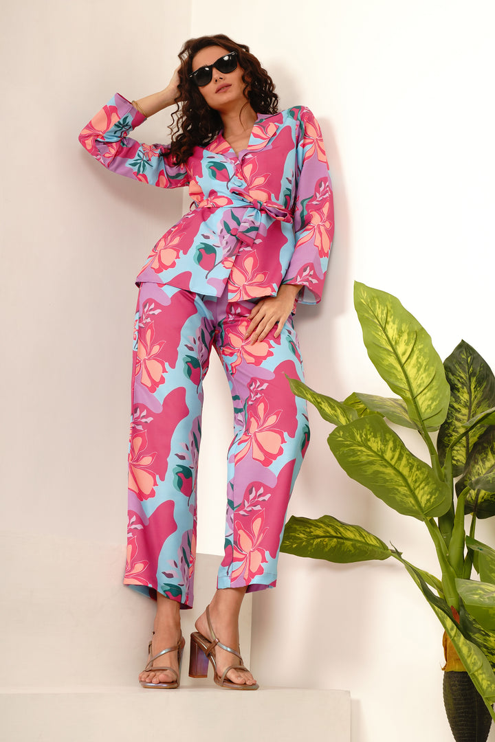 Printed Full Sleeve Blazer Co Ord Set for Ladies
