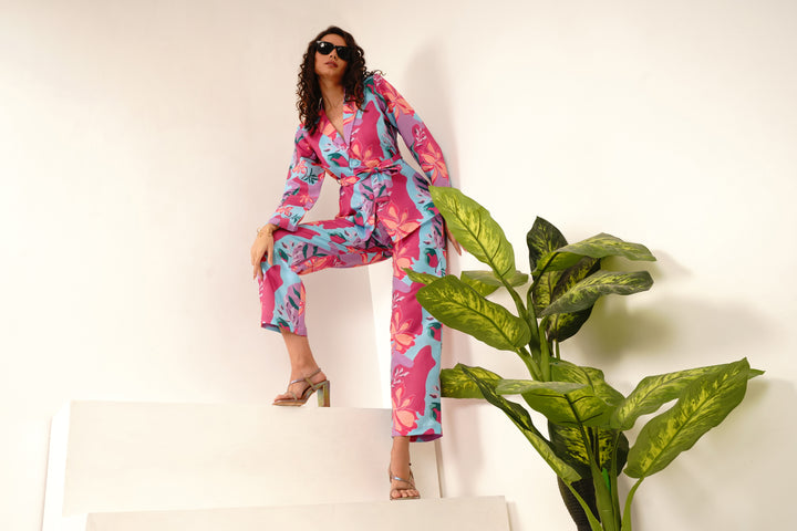 Printed Full Sleeve Blazer Co Ord Set for Ladies