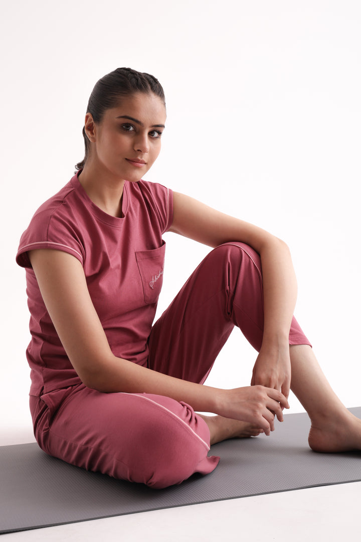 Slumber Jill Everyday Comfort Mauve Wood Cotton Jersey Coord Set