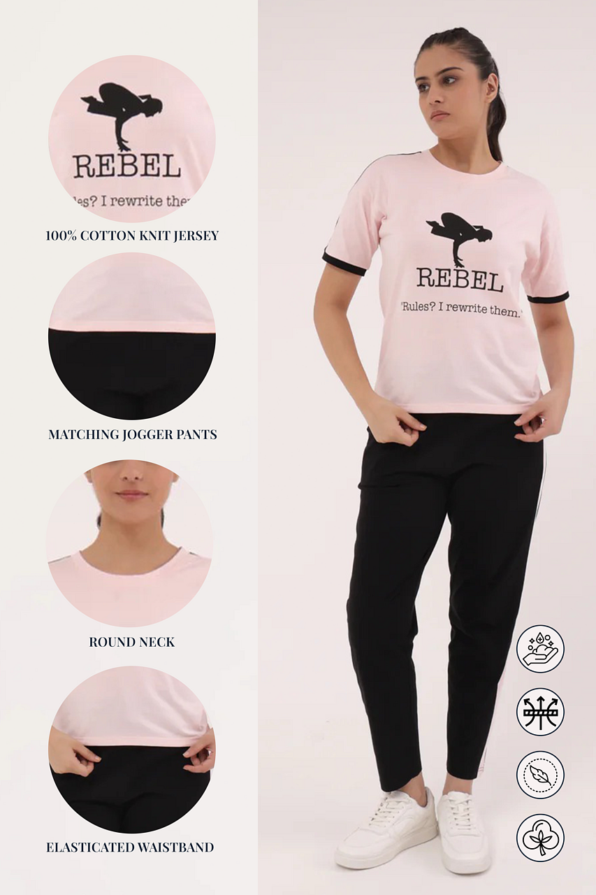 Slumber Jill Active Comfort Black & Pink Cotton Jersey Coord Set