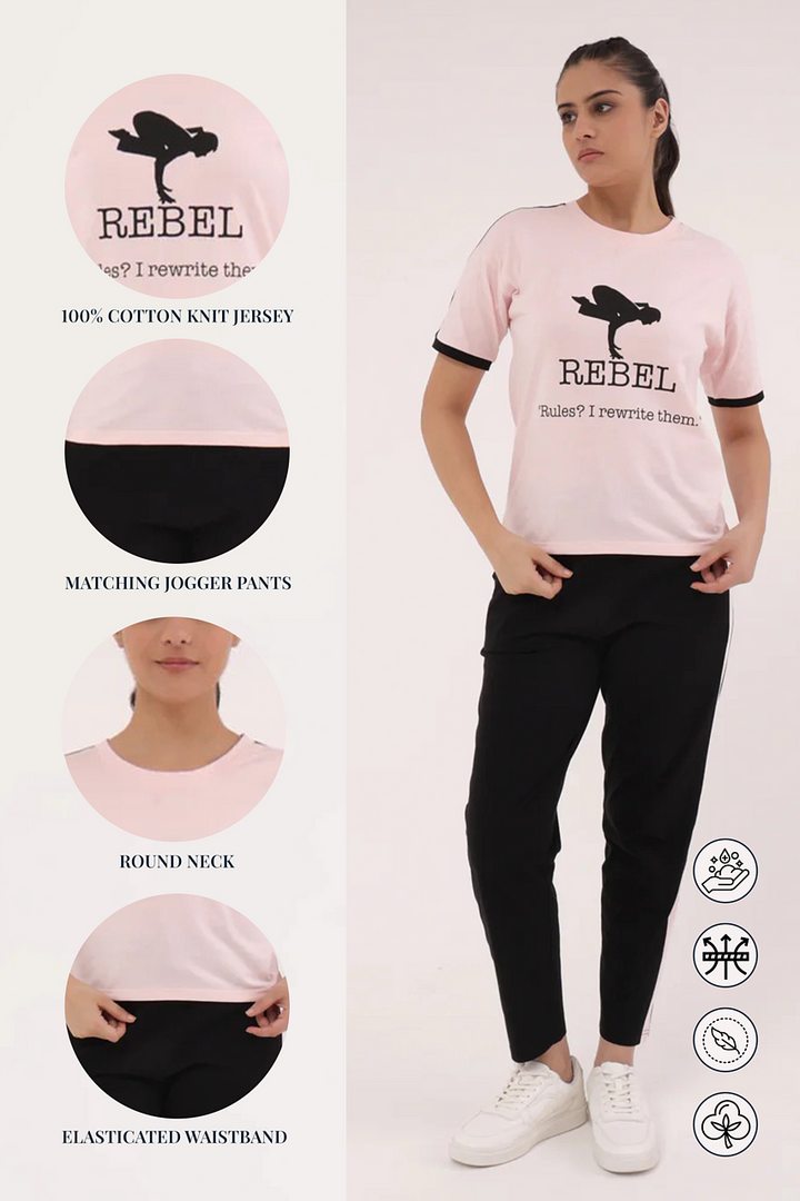 Slumber Jill Active Comfort Black & Pink Cotton Jersey Coord Set