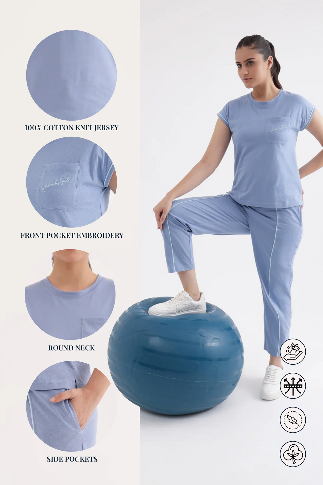 "Slumber Jill Everyday Comfort Forever Blue Cotton Jersey Coord Set"