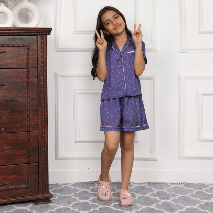 LAVENDER LOVE KIDS COLLARD SHORT SET IN JAPAN SATIN