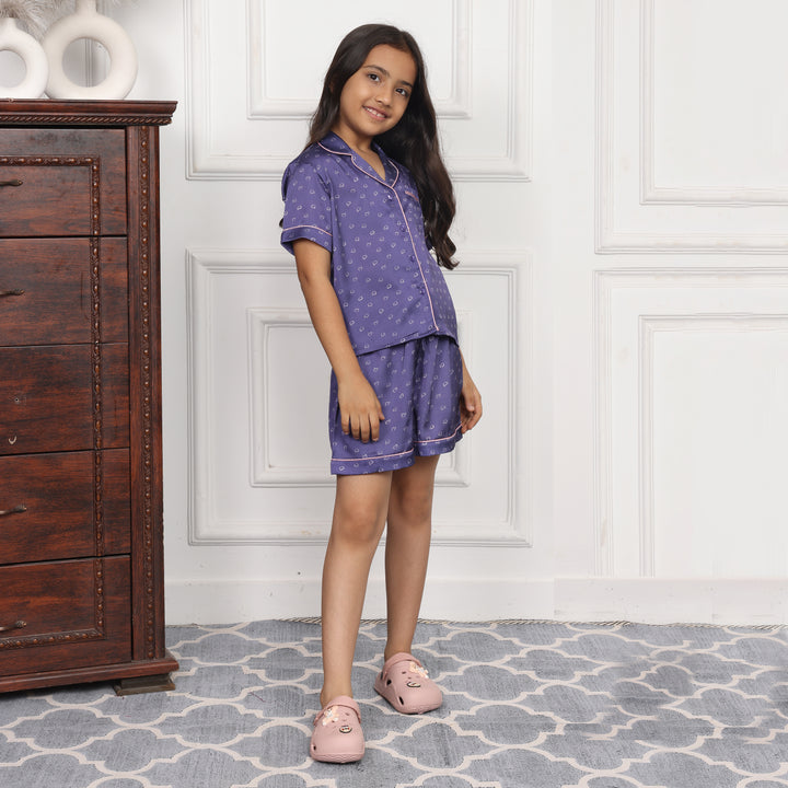 LAVENDER LOVE KIDS COLLARD SHORT SET IN JAPAN SATIN