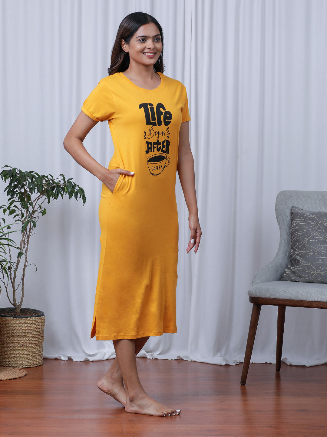 Yellow Mellow Printed Nightdress - 100% Cotton