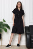 Noir Allure Safari Dress in Cotton Viscose Linen With Front Pockets and Tie Up Waste
