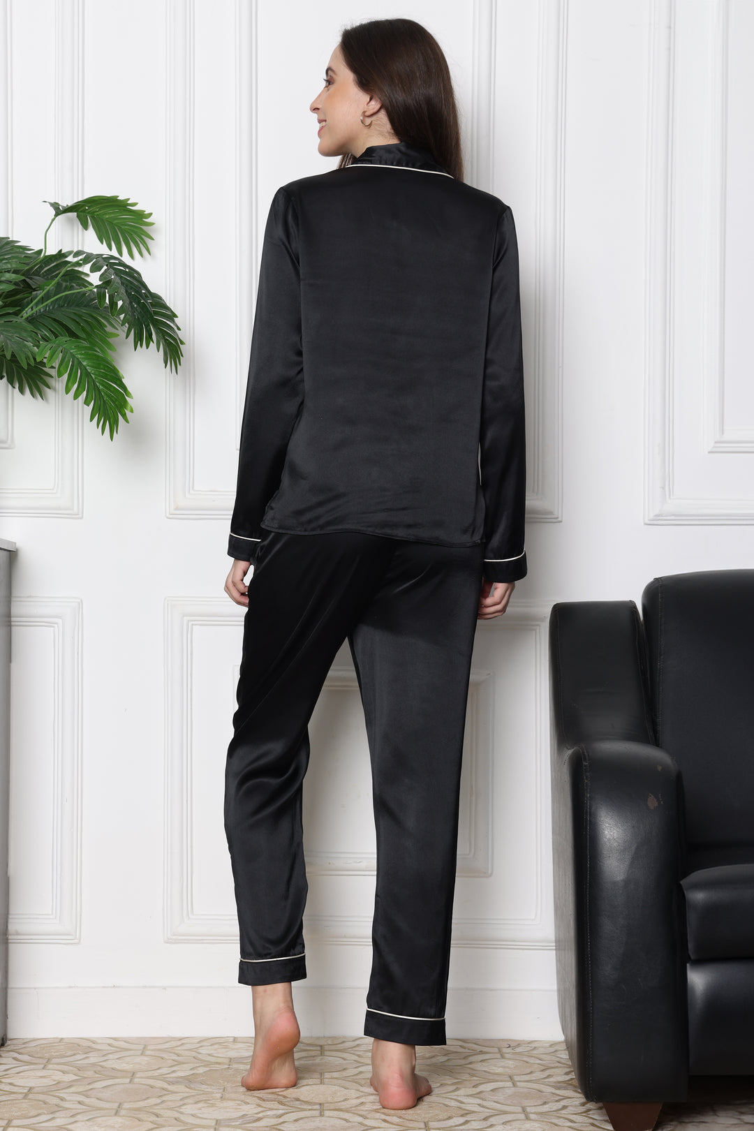 Black Opulence Collared Full Sleeve Co Ord Set