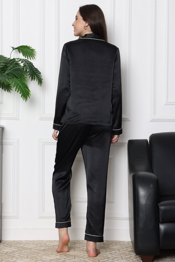 Black Opulence Collared Full Sleeve Co Ord Set