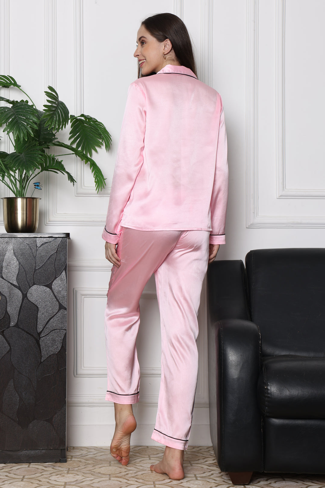 Rose Quartz Collared Pyjama Co Ord Sets Full Sleeve