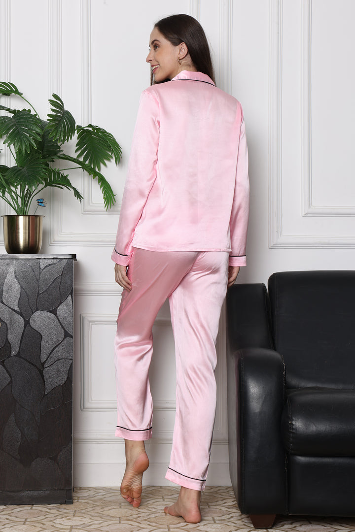 Rose Quartz Collared Pyjama Co Ord Sets Full Sleeve