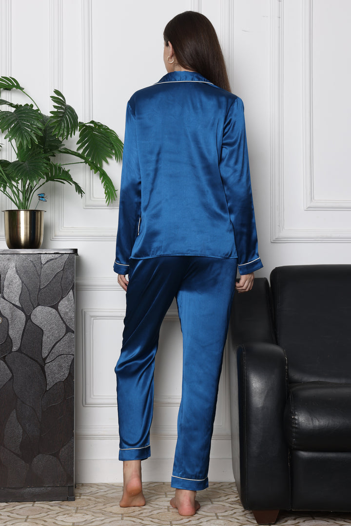 Indigo Dream Collared Two Piece Sets in Japan Satin