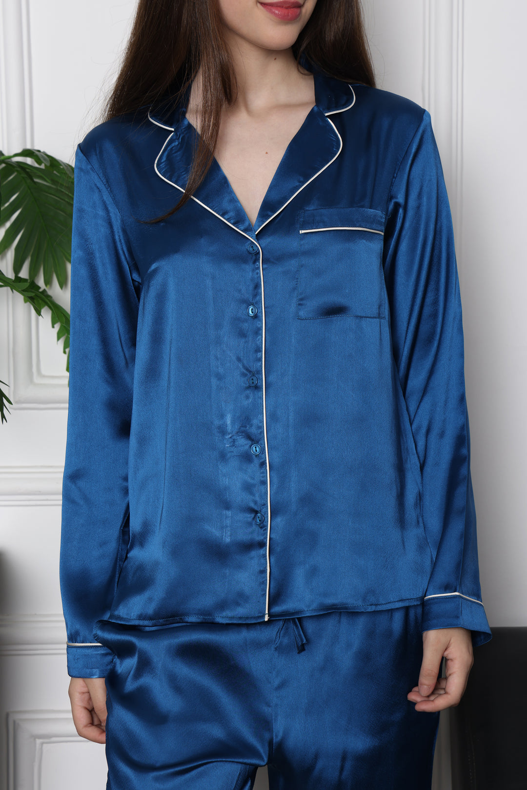 Indigo Dream Collared Two Piece Sets in Japan Satin