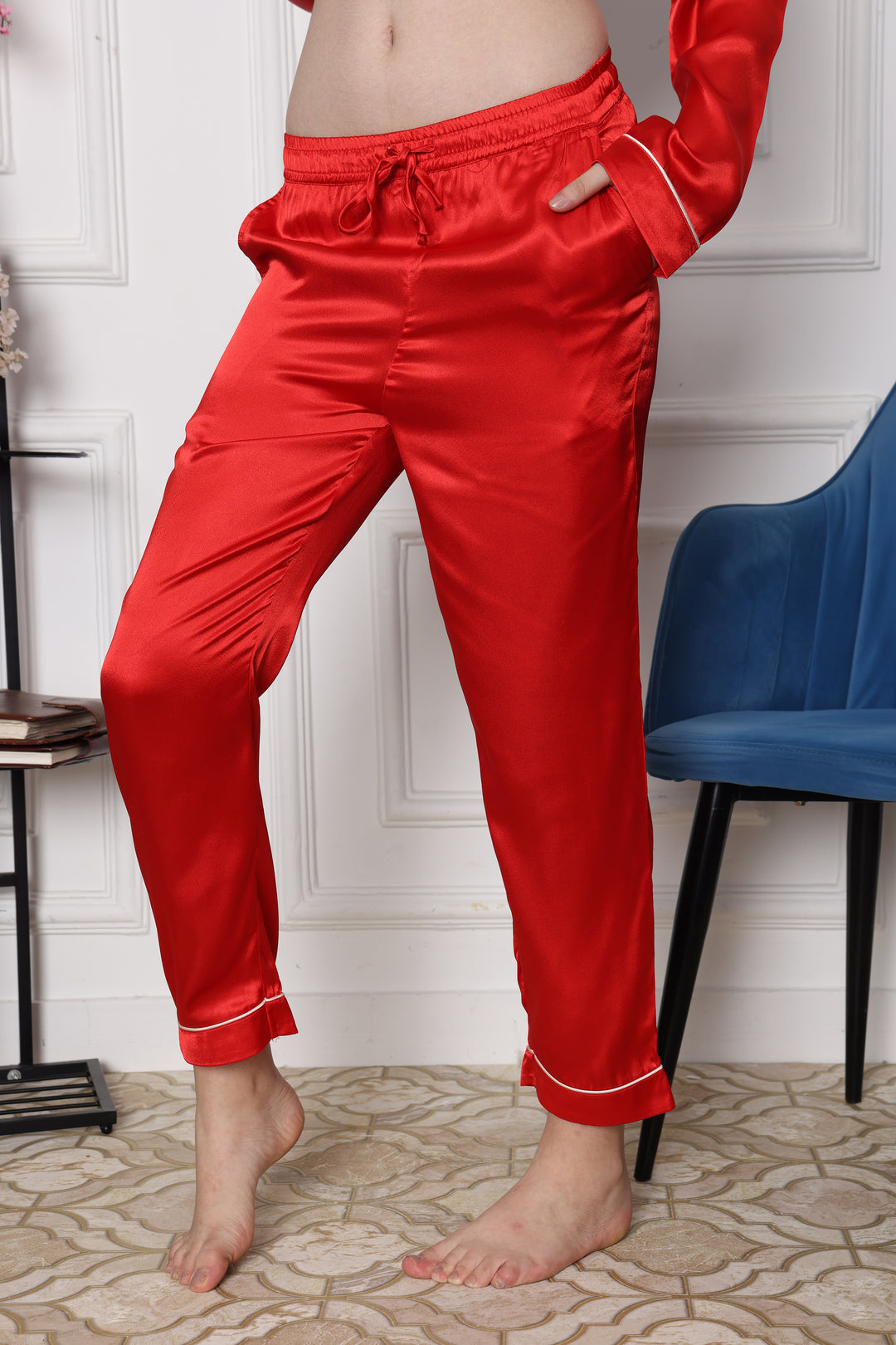 Ember Bliss Collared Pyjama Red Co Ord Set for Women