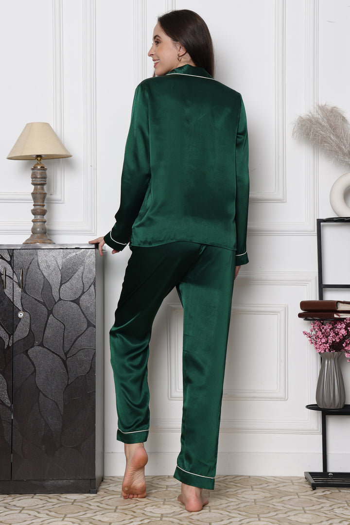 Emerald Serenity Collared Two Piece Lounge Sets for Women