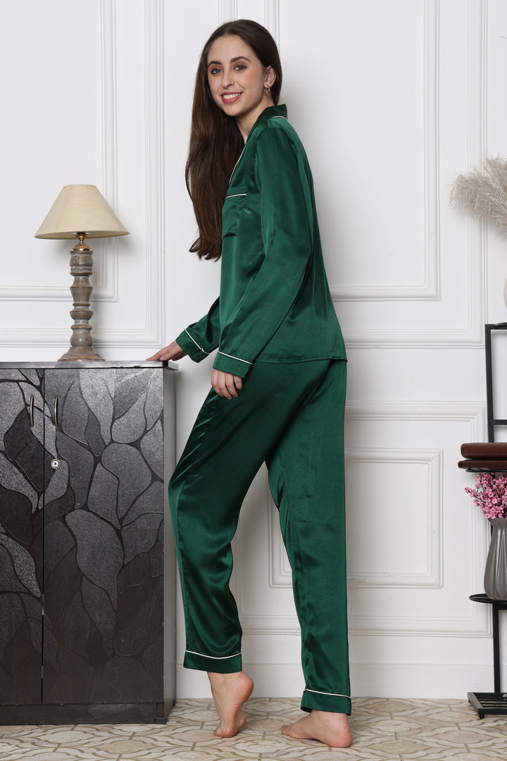 Emerald Serenity Collared Two Piece Lounge Sets for Women
