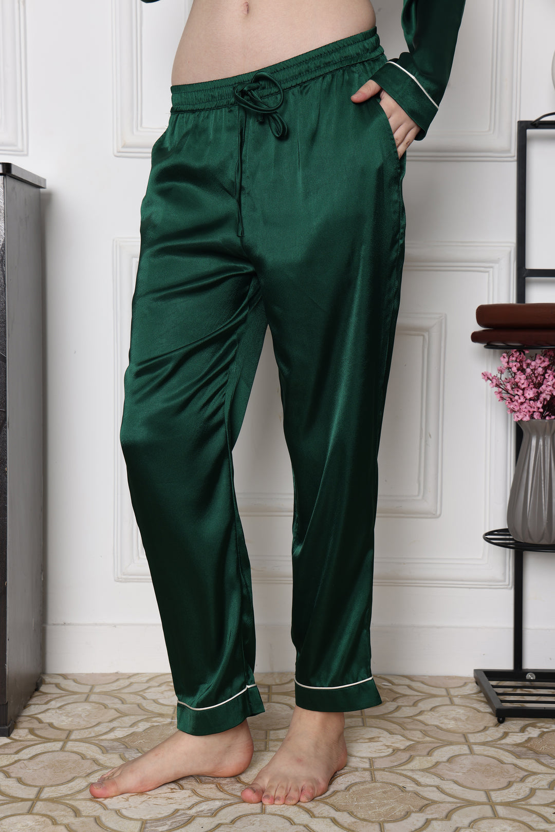 Emerald Serenity Collared Two Piece Lounge Sets for Women