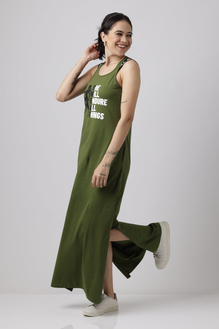 Pesto Greens Sporty Luxe Lounge Dress With Freshon Finish