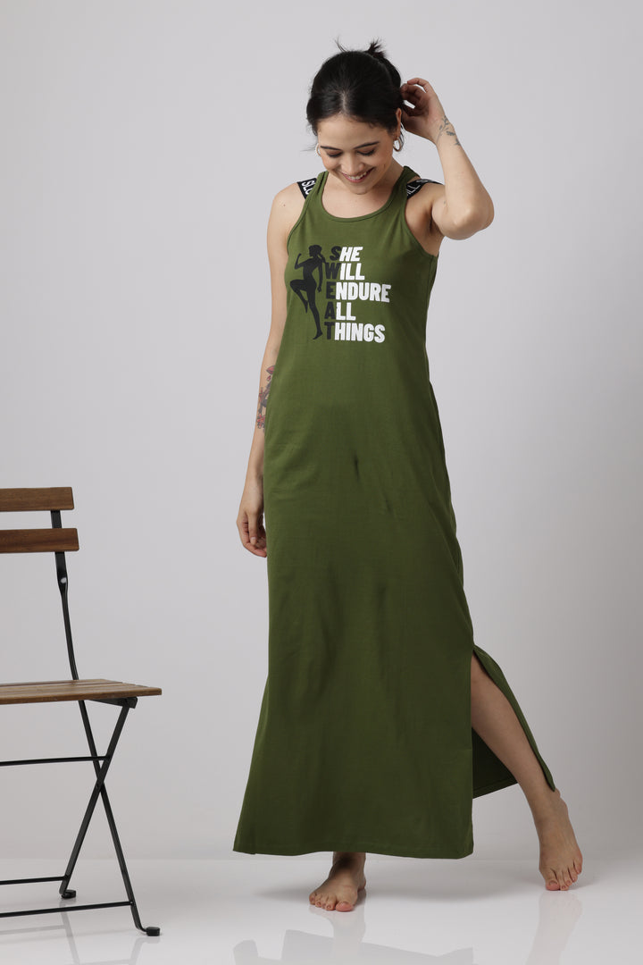 Pesto Greens Sporty Luxe Lounge Dress With Freshon Finish