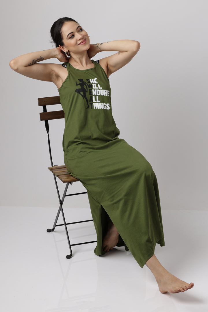 Pesto Greens Sporty Luxe Lounge Dress With Freshon Finish